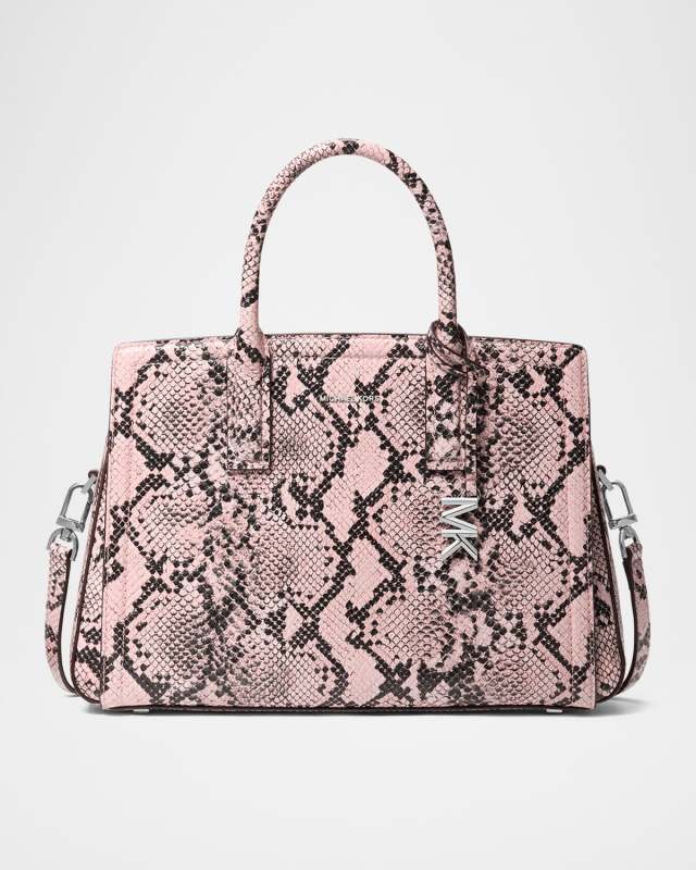 Laila Medium Snake-Print Leather Satchel Bag